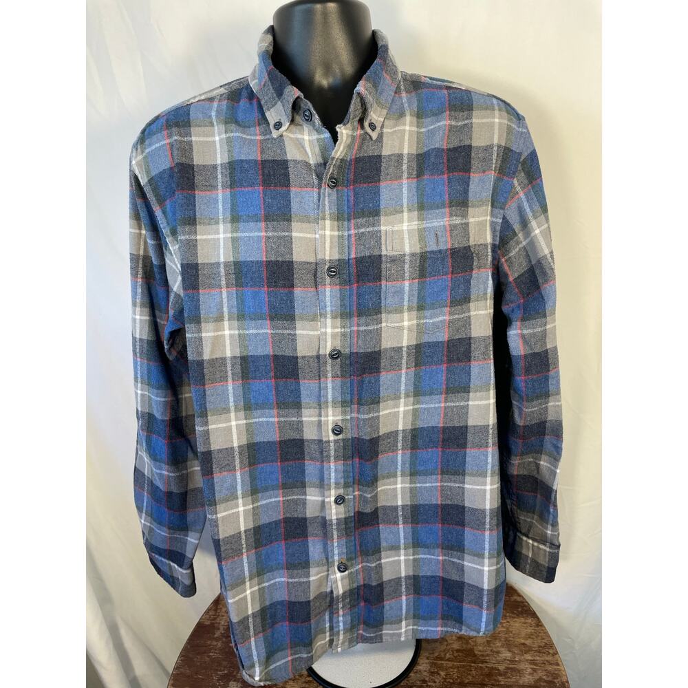 Weatherproof Vintage Flannel Shirt Gray Blue Plaid L